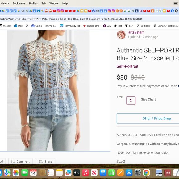 Rare SELF-PORTRAIT Petal Paneled Lace Top Blue, Size 2 - Picture 5 of 16